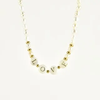 COLLIER PERLES NACRES LOVE ACIER INOXYDABLE GOLD PETIT PRIX