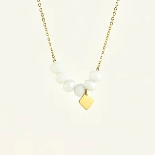 COLLIER PERLES FACETTES BLANCHES ACIER INOXYDABLE GOLD PETIT PRIX