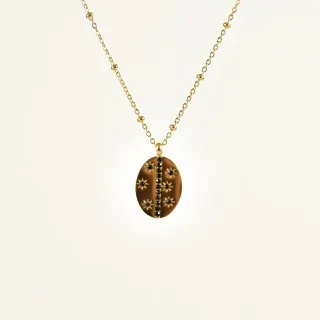 COLLIER OVALE STRASS NOIRS ACIER INOXYDABLE GOLD PETIT PRIX