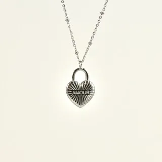 COLLIER COEUR AMOUR GRAVE ACIER INOXYDABLE SILVER PETIT PRIX