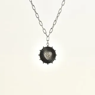 COLLIER ROND COEUR STRASS ACIER INOXYDABLE SILVER PETIT PRIX
