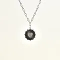 COLLIER ROND COEUR STRASS ACIER INOXYDABLE SILVER PETIT PRIX