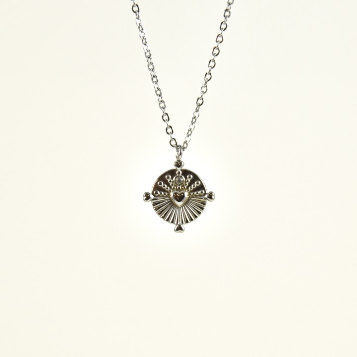 COLLIER COEUR SACRE STRASS ACIER INOXYDABLE SILVER PETIT PRIX