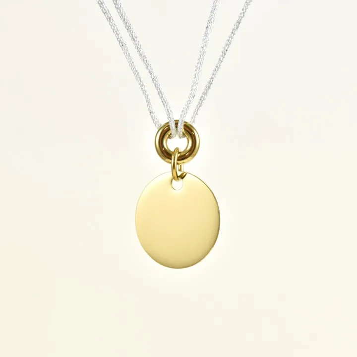 COLLIER CORDON BLANC PASTILLE RONDE ACIER INOXYDABLE GOLD PETIT PRIX