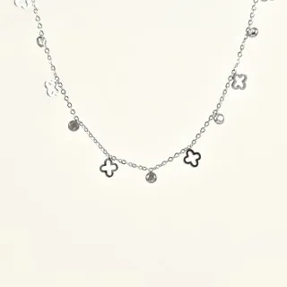 COLLIER TREFLES ET STRASS ACIER INOXYDABLE SILVER PETIT PRIX