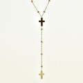 COLLIER SAUTOIR CROIX ET PERLES ACIER INOXYDABLE GOLD PETIT PRIX