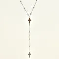 COLLIER SAUTOIR CROIX ET PERLES ACIER INOXYDABLE SILVER PETIT PRIX