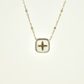 COLLIER CARRE BLANC CROIX ACIER INOXYDABLE GOLD PETIT PRIX