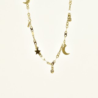 COLLIER LUNE ET STRASS ACIER INOXYDABLE GOLD PETIT PRIX