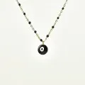 COLLIER PERLES ET OEIL NOIRS ACIER INOXYDABLE GOLD PETIT PRIX