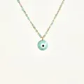 COLLIER PERLES ET OEIL TURQUOISES ACIER INOXYDABLE GOLD PETIT PRIX