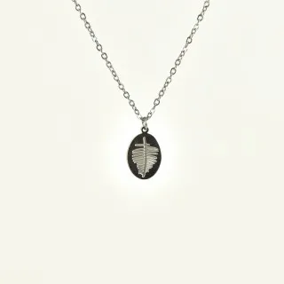 COLLIER MEDAILLE OVALE FEUILLE ACIER INOXYDABLE SILVER PETIT PRIX