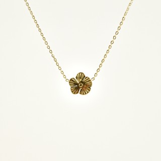 COLLIER FLEUR GRAVEE ACIER INOXYDABLE GOLD PETIT PRIX