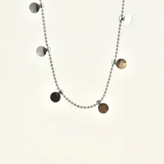 BRACELET PERLES GRIS METALLISE MEDAILLON ACIER INOX GOLD PETIT PRIX