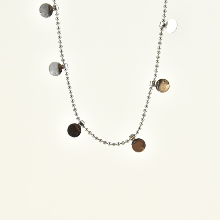 BRACELET PERLES GRIS METALLISE MEDAILLON ACIER INOX GOLD PETIT PRIX