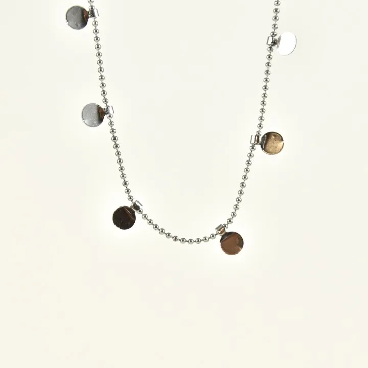 BRACELET PERLES GRIS METALLISE MEDAILLON ACIER INOX GOLD PETIT PRIX