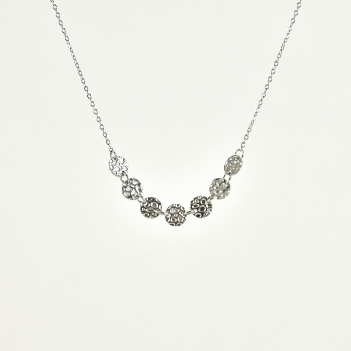 COLLIER PASTILLES RONDES MARTELEES ACIER INOXYDABLE SILVER PETIT PRIX