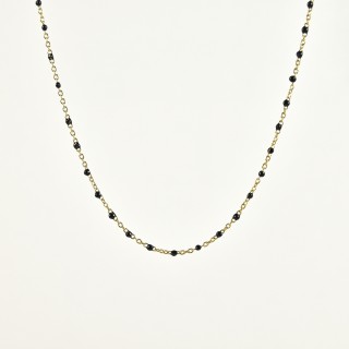 COLLIER PERLES NOIRES ACIER INOXYDABLE GOLD PETIT PRIX