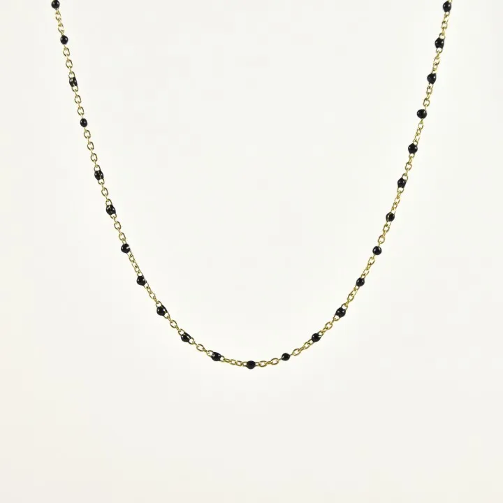 COLLIER PERLES NOIRES ACIER INOXYDABLE GOLD PETIT PRIX
