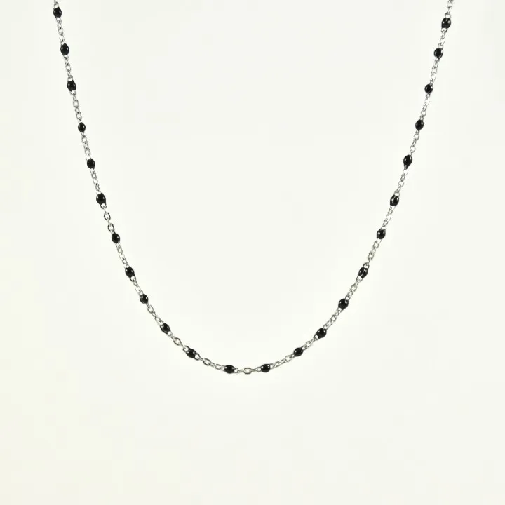 COLLIER PERLES NOIRES ACIER INOXYDABLE GOLD PETIT PRIX