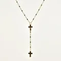 COLLIER PERLES NOIRES ET DOUBLE CROIX ACIER INOXYDABLE GOLD PETIT PRIX