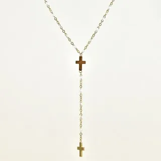 COLLIER PERLES BLANCHES ET DOUBLE CROIX ACIER INOXYDABLE GOLD PETIT PR