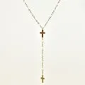 COLLIER PERLES BLANCHES ET DOUBLE CROIX ACIER INOXYDABLE GOLD PETIT PR