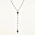 COLLIER PERLES NOIRES ET DOUBLE CROIX ACIER INOXYDABLE GOLD PETIT PRIX