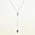 COLLIER PERLES BLANCHES ET DOUBLE CROIX ACIER INOXYDABLE SILVER PETIT