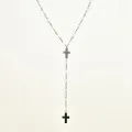COLLIER PERLES BLANCHES ET DOUBLE CROIX ACIER INOXYDABLE SILVER PETIT