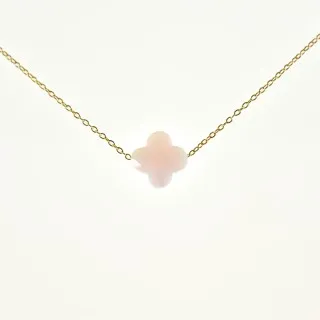 COLLIER TREFLE ROSE CLAIR ACIER INOXYDABLE GOLD PETIT PRIX