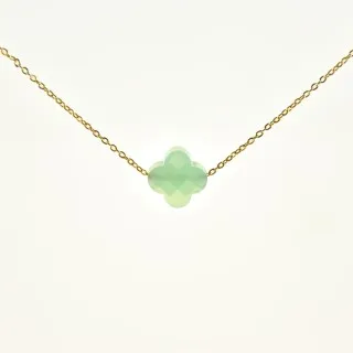 COLLIER TREFLE VERT CLAIR ACIER INOXYDABLE GOLD PETIT PRIX