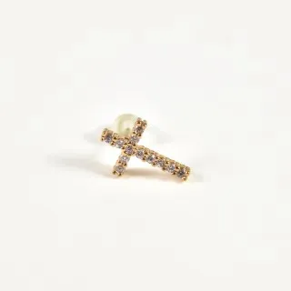 PUCE CROIX STRASS ACIER INOXYDABLE GOLD PETIT PRIX