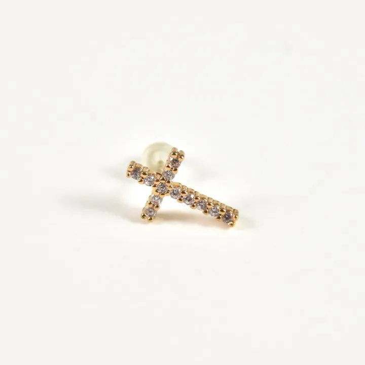 PUCE CROIX STRASS ACIER INOXYDABLE GOLD PETIT PRIX