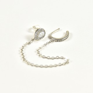 BOUCLE DOUBLE STRASS CHAINETTE ACIER INOXYDABLE SILVER PETIT PRIX