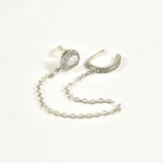 BOUCLE DOUBLE STRASS CHAINETTE ACIER INOXYDABLE SILVER PETIT PRIX