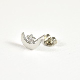PUCE LUNE ET ETOILE STRASS ACIER INOXYDABLE SILVER PETIT PRIX