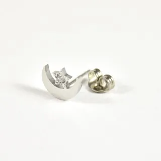 PUCE LUNE ET ETOILE STRASS ACIER INOXYDABLE SILVER PETIT PRIX