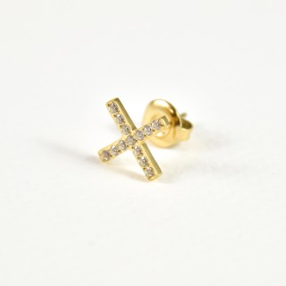 PUCE CROIX STRASS ACIER INOXYDABLE GOLD PETIT PRIX