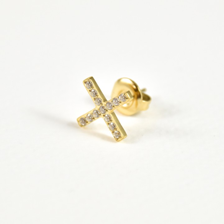 PUCE CROIX STRASS ACIER INOXYDABLE GOLD PETIT PRIX