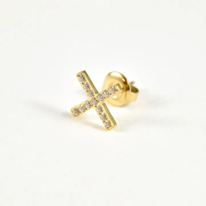 PUCE CROIX STRASS ACIER INOXYDABLE GOLD PETIT PRIX