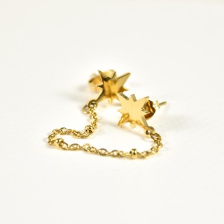 PUCE DOUBLE ETOILES CHAINETTE ACIER INOXYDABLE GOLD PETIT PRIX