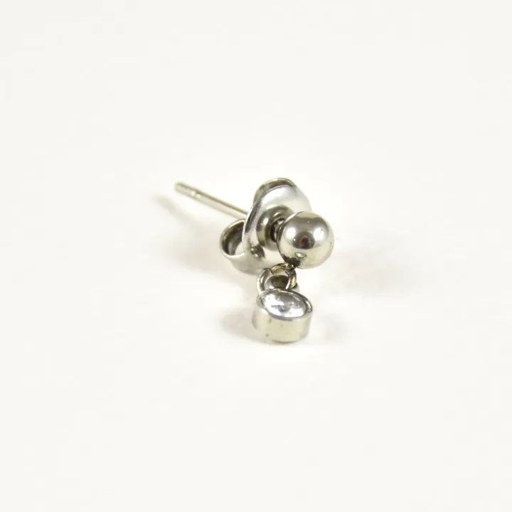 PUCE PERLE ET STRASS ACIER INOXYDABLE SILVER PETIT PRIX