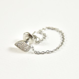 PUCE GOUTTE STRASS CHAINETTE ACIER INOXYDABLE SILVER PETIT PRIX