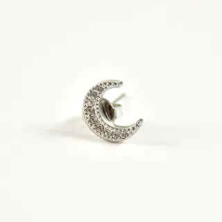 PUCE LUNE SERTIE DE STRASS ACIER INOXYDABLE SILVER PETIT PRIX