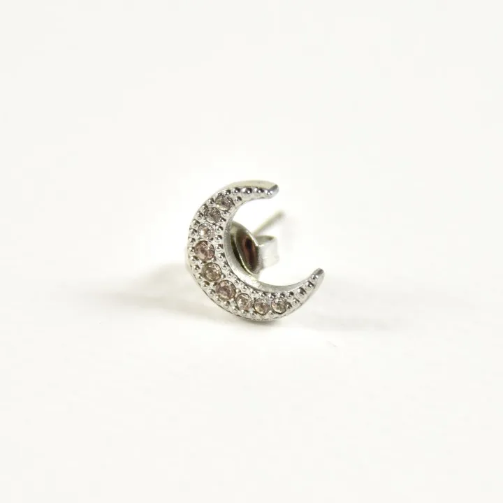 PUCE LUNE SERTIE DE STRASS ACIER INOXYDABLE SILVER PETIT PRIX