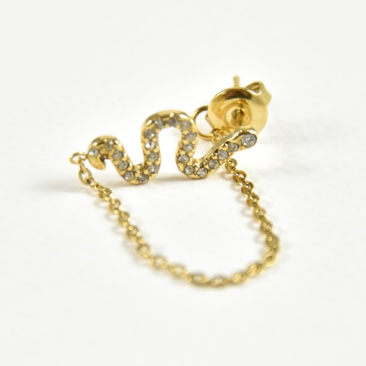 PUCE SERPENT STRASS CHAINETTE ACIER INOXYDABLE GOLD PETIT PRIX