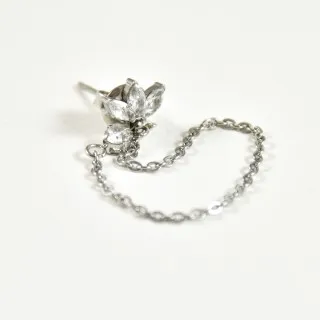 PUCE FLEUR STRASS ET CHAINETTE ACIER INOXYDABLE SILVER PETIT PRIX
