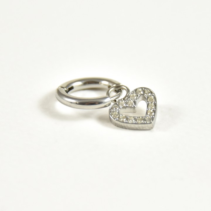 BOUCLE COEUR STRASS ACIER INOXYDABLE SILVER PETIT PRIX