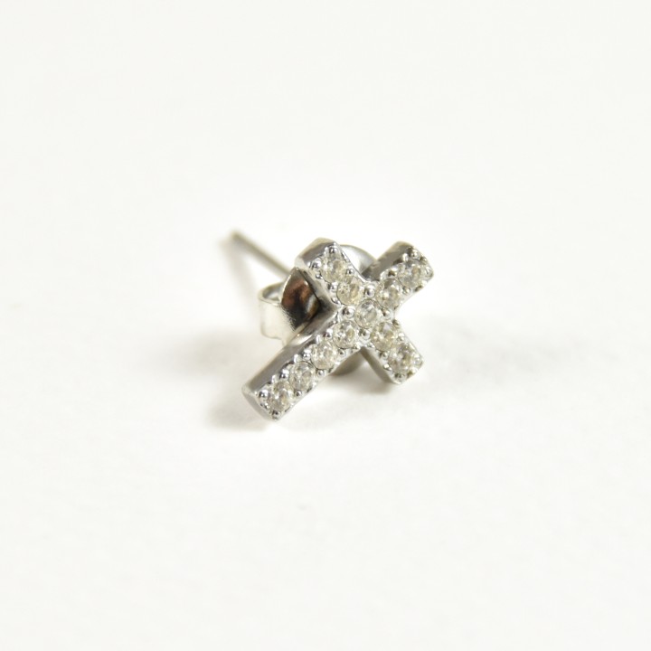 PUCE CROIX STRASS ACIER INOXYDABLE SILVER PETIT PRIX